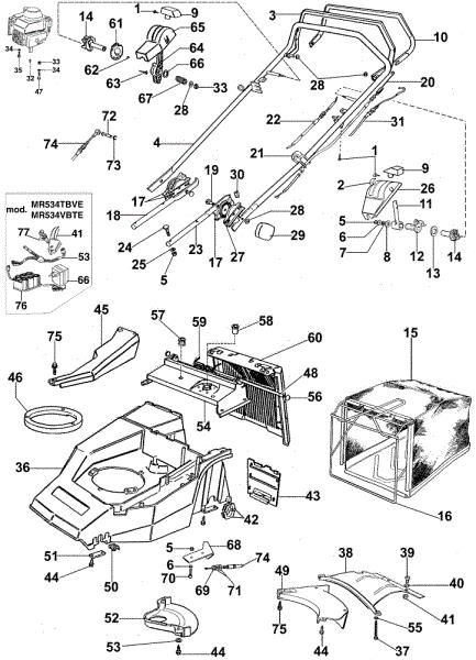 Old type handle (Until December 2002) LUX 53 TVJ Lawnmower