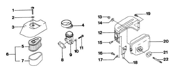 Engine, air filter and muffler LUX 53 KV Lawnmower