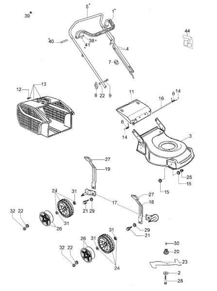 Complete illustrated parts list GH 44 PK Lawnmower