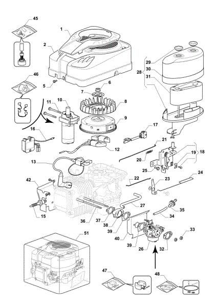 Starter, carburettor and air filter OM 103/16 K Cat. 2021 Garden tractor