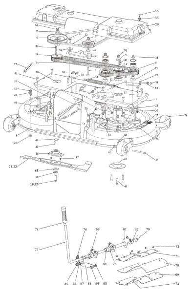 Mowing deck (1/2) (Change over) OM 106/24 KH (K2400AVD V-Twin - EURO5) Cat. 2023 Garden tractor