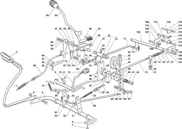 Brake and gearbox controls OM 72C/12,5H Cat.2008 Garden tractor