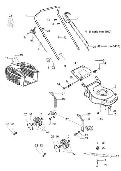 Illustrated parts list G 44 PK (K500) Lawnmower